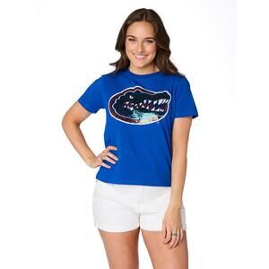 NEW STEWART SIMMONS gator og sequin shirt in blue